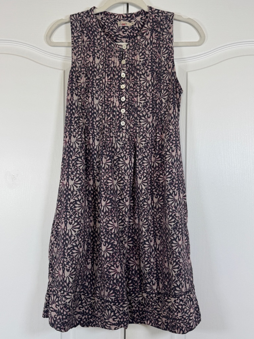 Faherty Floral Sleeveless Button Mini Dress Small Linen Viscose Boho Resort